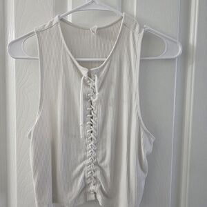 Ribbed Ivory Lace-Up Top